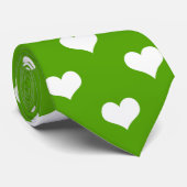 Groen Wit Liefde Hart Patroon Ontwerp Stropdas (Opgerold)
