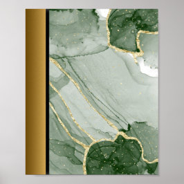 Groen Wit Marmeren Steen/Zwart Gouden Rand Art Poster