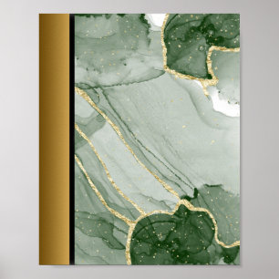 Groen Wit Marmeren Steen/Zwart Gouden Rand Art Poster