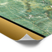 Groen Wit Marmeren Steen/Zwart Gouden Rand Art Poster (Hoek)