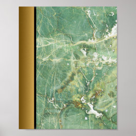 Groen Wit Marmeren Steen/Zwart Gouden Rand Art Poster