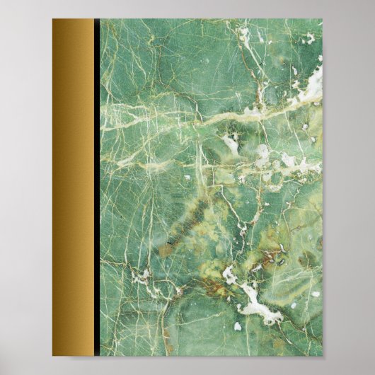 Groen Wit Marmeren Steen/Zwart Gouden Rand Art Poster (Voorkant)