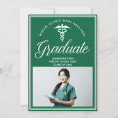 Groen Wit Medische School Foto Afstuderen Aankondiging (Voorkant)