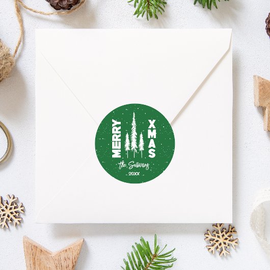 Groen & Wit Merry Xmas Envelope Seal Ronde Sticker