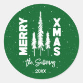 Groen & Wit Merry Xmas Envelope Seal Ronde Sticker (Voorkant)