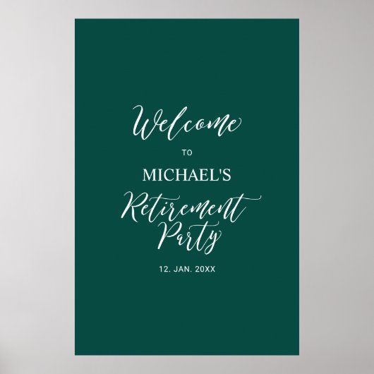 Groen & Wit Minimaal Afscheidsfeest Welkom Poster (Voorkant)
