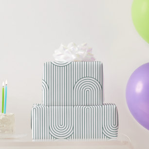 Groen & Wit Mod Geometrische Waves Verpakkingsdocu Cadeaupapier