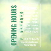 Groen Wit Modern Openingstijden Contact Welkom Raamsticker (Vel 3)