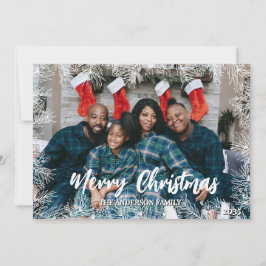 Groen Wit Moderne Elegante Familie Foto Kerstmis Feestdagenkaart