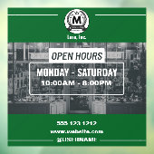 Groen Wit Monochroom Eenvoudig Open Uur Winkel  Raamsticker (Vel 3)