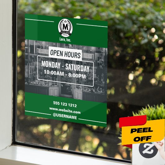 Groen Wit Monochroom Eenvoudig Open Uur Winkel  Raamsticker