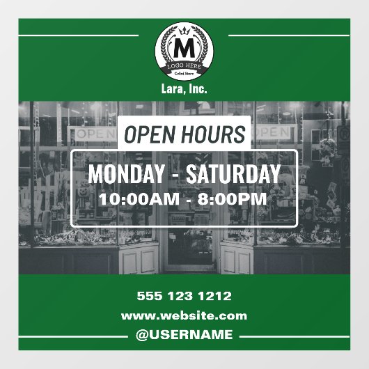 Groen Wit Monochroom Eenvoudig Openingstijden Wink Raamsticker (Vel)