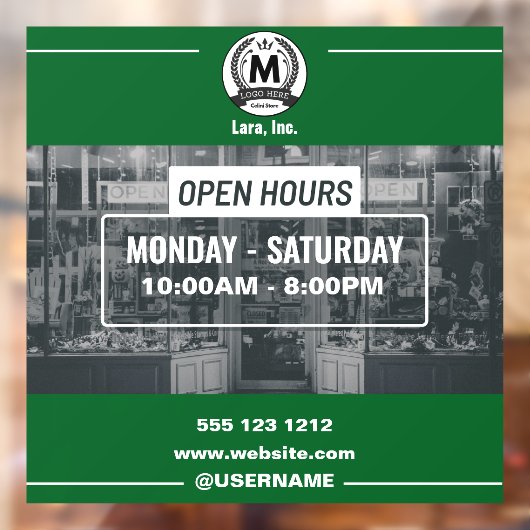 Groen Wit Monochroom Eenvoudig Openingstijden Wink Raamsticker (Vel 2)