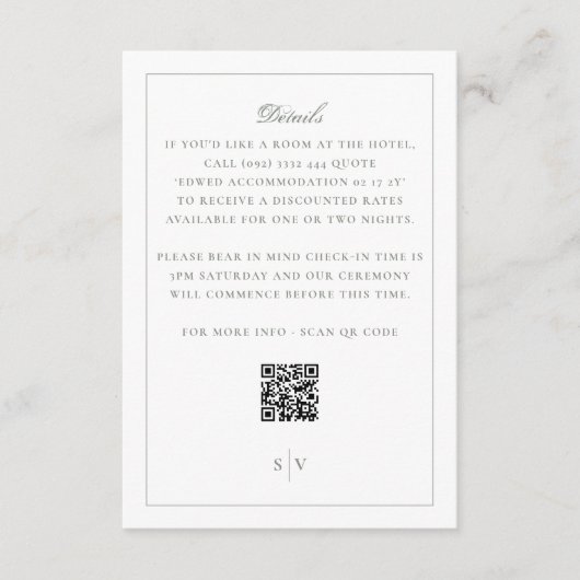 Groen wit monogram QR CODE Elegant Wedding Informatiekaartje (Voorkant)