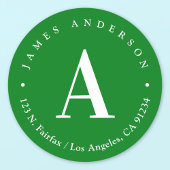 Groen & Wit | Monogram retouradres Ronde Sticker