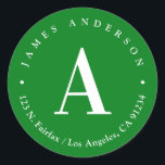 Groen & Wit | Monogram retouradres Ronde Sticker<br><div class="desc">monogram met jouw naam en retouradres of een andere tekst.</div>