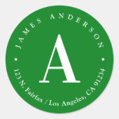 Groen & Wit | Monogram retouradres Ronde Sticker (Voorkant)