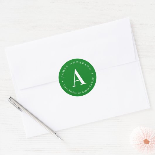 Groen & Wit | Monogram retouradres Ronde Sticker (Envelop)