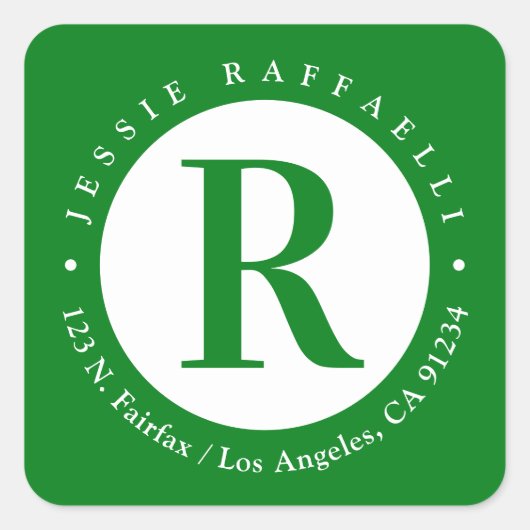 Groen & Wit | Monogram retouradres Vierkante Sticker (Voorkant)