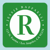 Groen & Wit | Monogram retouradres Vierkante Sticker