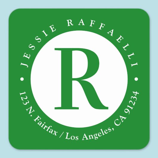 Groen & Wit | Monogram retouradres Vierkante Sticker