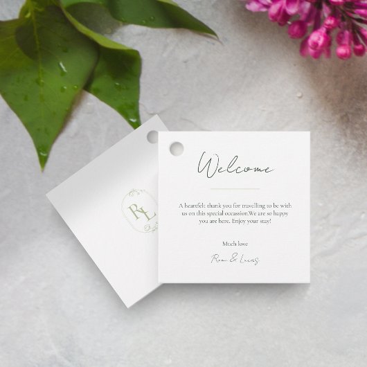 Groen & Wit Monogram Welkom Huwelijksgunst Label