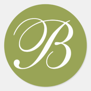 Groen & Wit Monogrammed Huwelijksenvelop Afdichtin Ronde Sticker