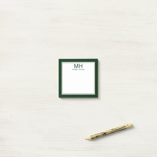 Groen Wit Monogrammed Mannen Post-it® Notes (Op bureau)