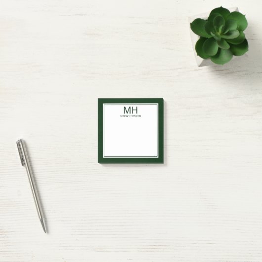 Groen Wit Monogrammed Mannen Post-it® Notes (Kantoor)