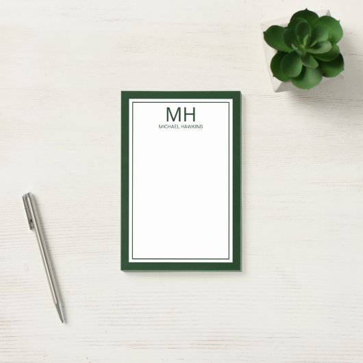 Groen Wit Monogrammed Mannen Post-it® Notes (Kantoor)