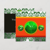 GROEN WIT ORANJE DAMAST, SHAMROCK MONOGRAM KAART (Voorkant / Achterkant)