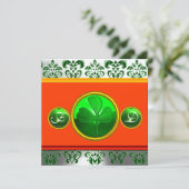 GROEN WIT ORANJE DAMAST, SHAMROCK MONOGRAM KAART (Staand voorkant)