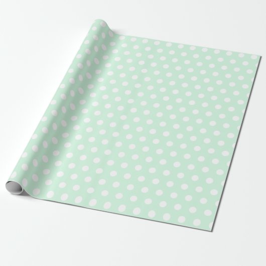 Groen & Wit Pastel Polkadots Elegant Baby shower Cadeaupapier (Uitgerold)