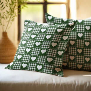 Groen wit patchwork Hearts Patroon Kussen
