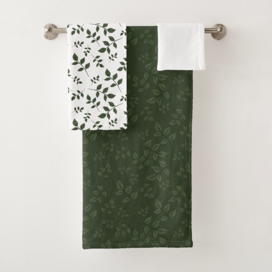 Groen wit patroon bladeren  bad handdoek (Insitu)