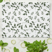Groen wit patroon bladeren monogram theedoek (Gevouwen)