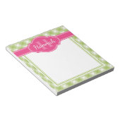 Groen wit patroon roze monogram notitieblok (Schuin)