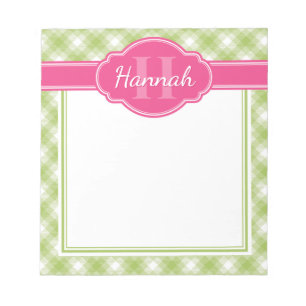 Groen wit patroon roze monogram notitieblok