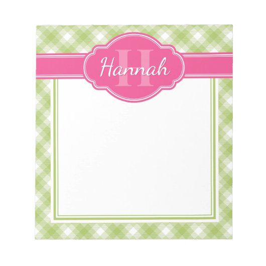 Groen wit patroon roze monogram notitieblok (Voorkant)