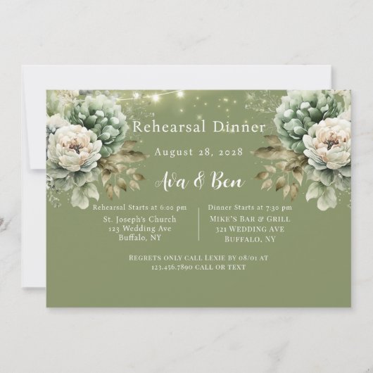 Groen wit pioenlicht Foto repetitie diner toevoege Kaart (Voorkant)