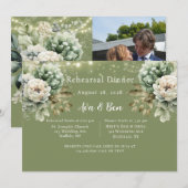 Groen wit pioenlicht Foto repetitie diner toevoege Kaart (Voorkant / Achterkant)