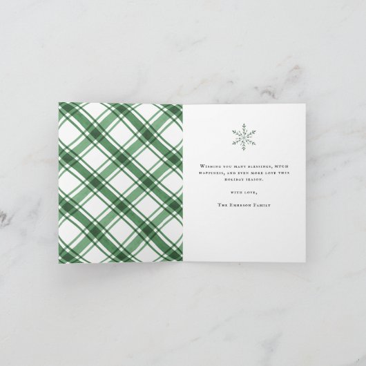 Groen Wit Plaid Gevouwen Vakantie Kaart (Binnen)