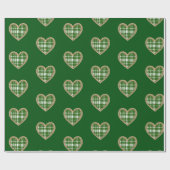 Groen Wit Plaid Goud Glitter Hart Vakantie Cadeaupapier (Vlak)