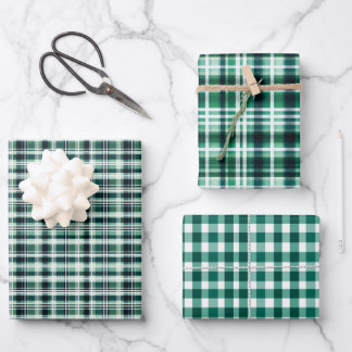 Groen & Wit Plaid Trio Inpakpapier Vel