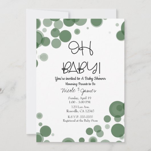 Groen & Wit Polka Dot Bubbles OH Baby shower Kaart (Voorkant)