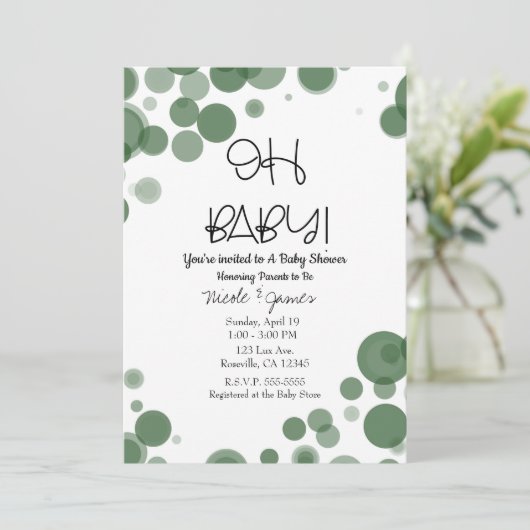 Groen & Wit Polka Dot Bubbles OH Baby shower Kaart (Staand voorkant)