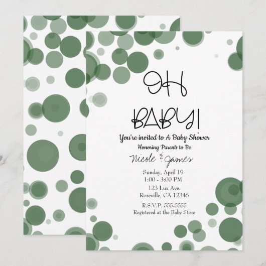Groen & Wit Polka Dot Bubbles OH Baby shower Kaart (Voorkant / Achterkant)