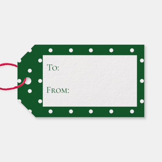 Groen Wit Polka Dot Holiday Gift Label Cadeaulabel (Achterkant Horizontaal)