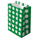 Groen Wit Polka Dot Schattige Girly Medium Cadeauzakje (Achterkant Gekanteld)