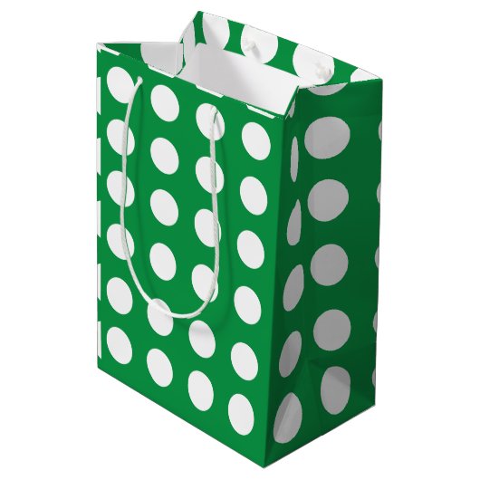 Groen Wit Polka Dot Schattige Girly Medium Cadeauzakje (Achterkant Gekanteld)